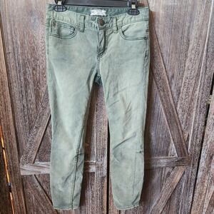 Free People Jeans Women's Size 26‎ Green Skinny Zipper Detail Garment Dyed Soft